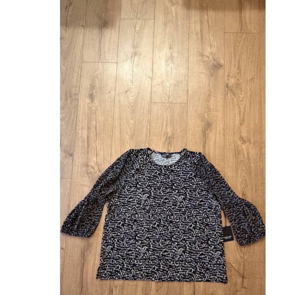 Simply Vera Vera Wang Black White Abstract Dash Print 3/4 Sleeve Blouse XXL NWT